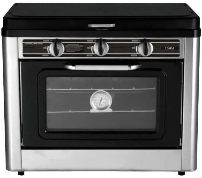 Combiné four / réchaud 2 feux de camping - INCASA - 016463 – 1,1 Kw / 1,6 Kw, 25 litres, noir/gris