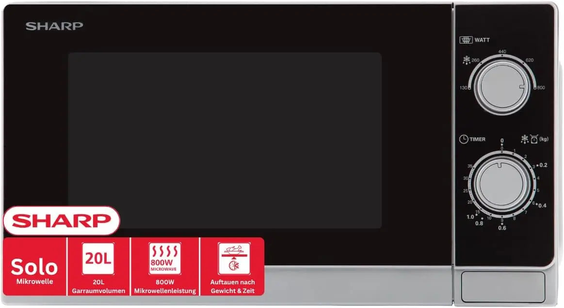 Micro-ondes pose libre 20L SHARP 800W 30.6cm four à micro-ondes – R200INW, noir/gris
