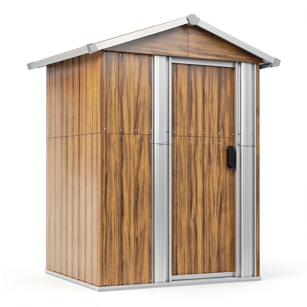 Abri de jardin, en acier, coloris marron, 126 x 97,5 x 177 cm, pour le jardin