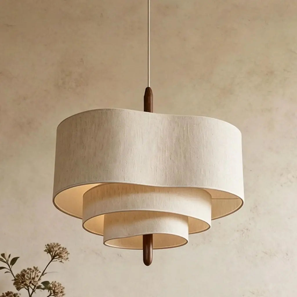 Luminaire Suspendu Wabi-sabi Japonais Culot E27 Cordon Réglable Abat-jour Lin Suspension Salle À Manger – beige/gris