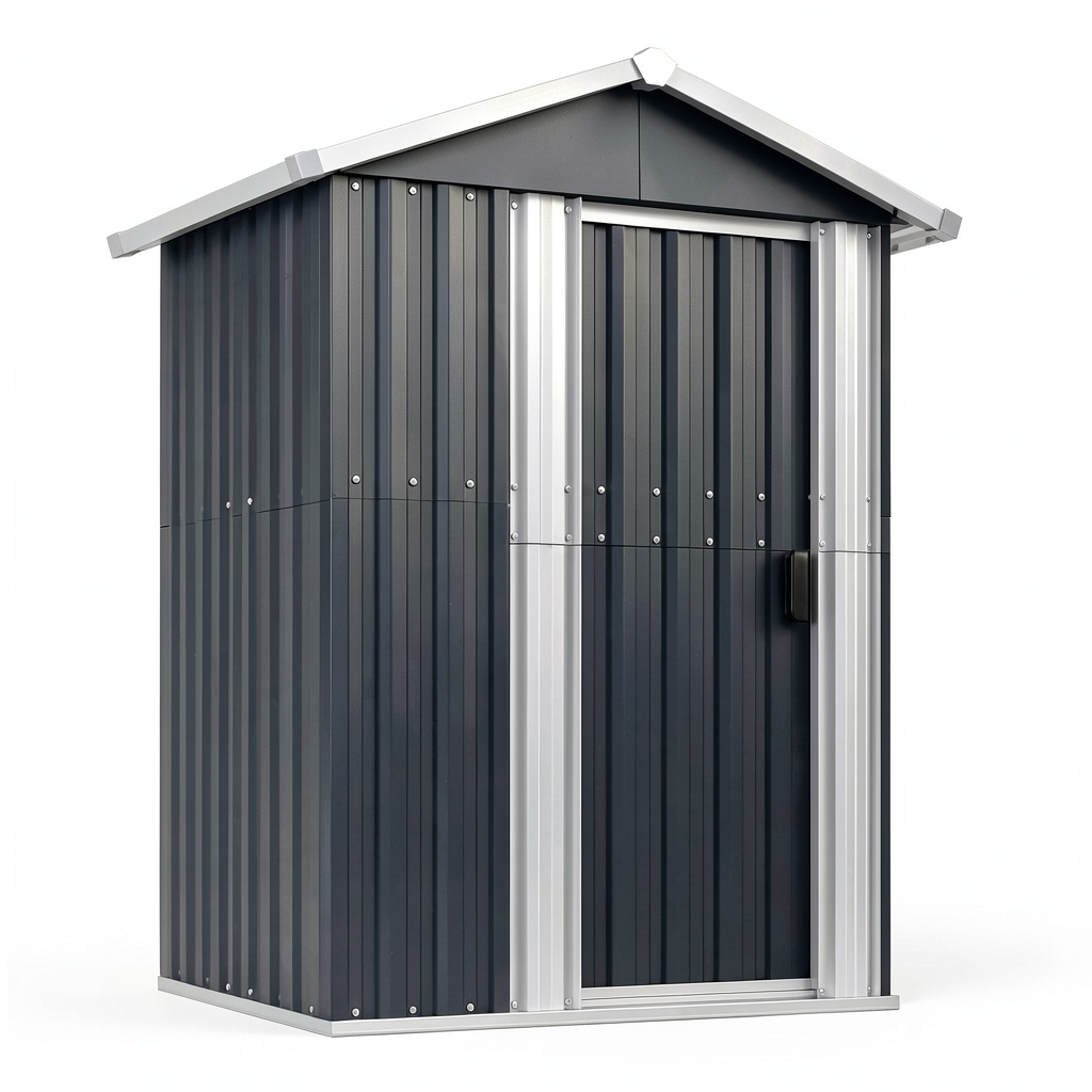 Abri de jardin, avec rangement, en acier, coloris anthracite, 126 x 97,5 x 177 cm, pour le jardin