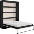 Vente-unique - Lit escamotable 160 x 200 cm - Ouverture Verticale Manuelle - avec LEDs – noir/beige