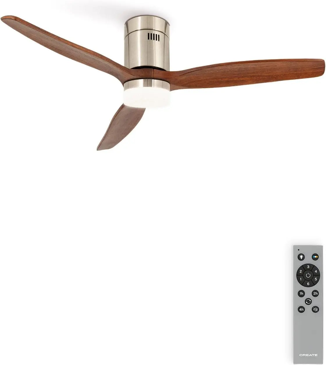 CREATE / WINDCALM M/Ventilateur de plafond ABS avec lumière niquel pales effet bois foncé/Silencieux – 40 W, gris/orange