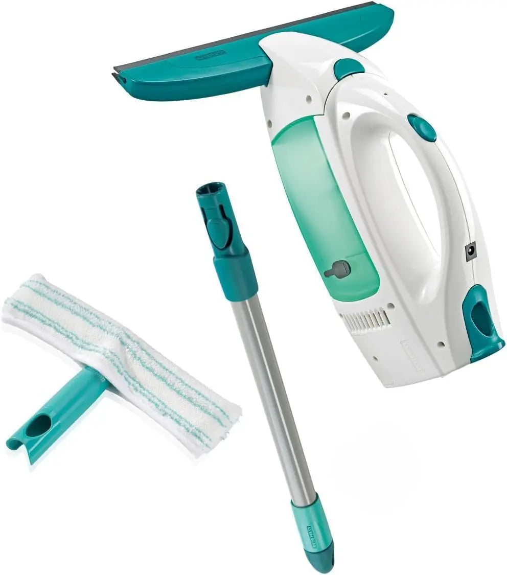 Leifheit Aspirateur à Vitres Dry & Clean avec Manche 43 cm et mouilleur – gris/vert/bleu