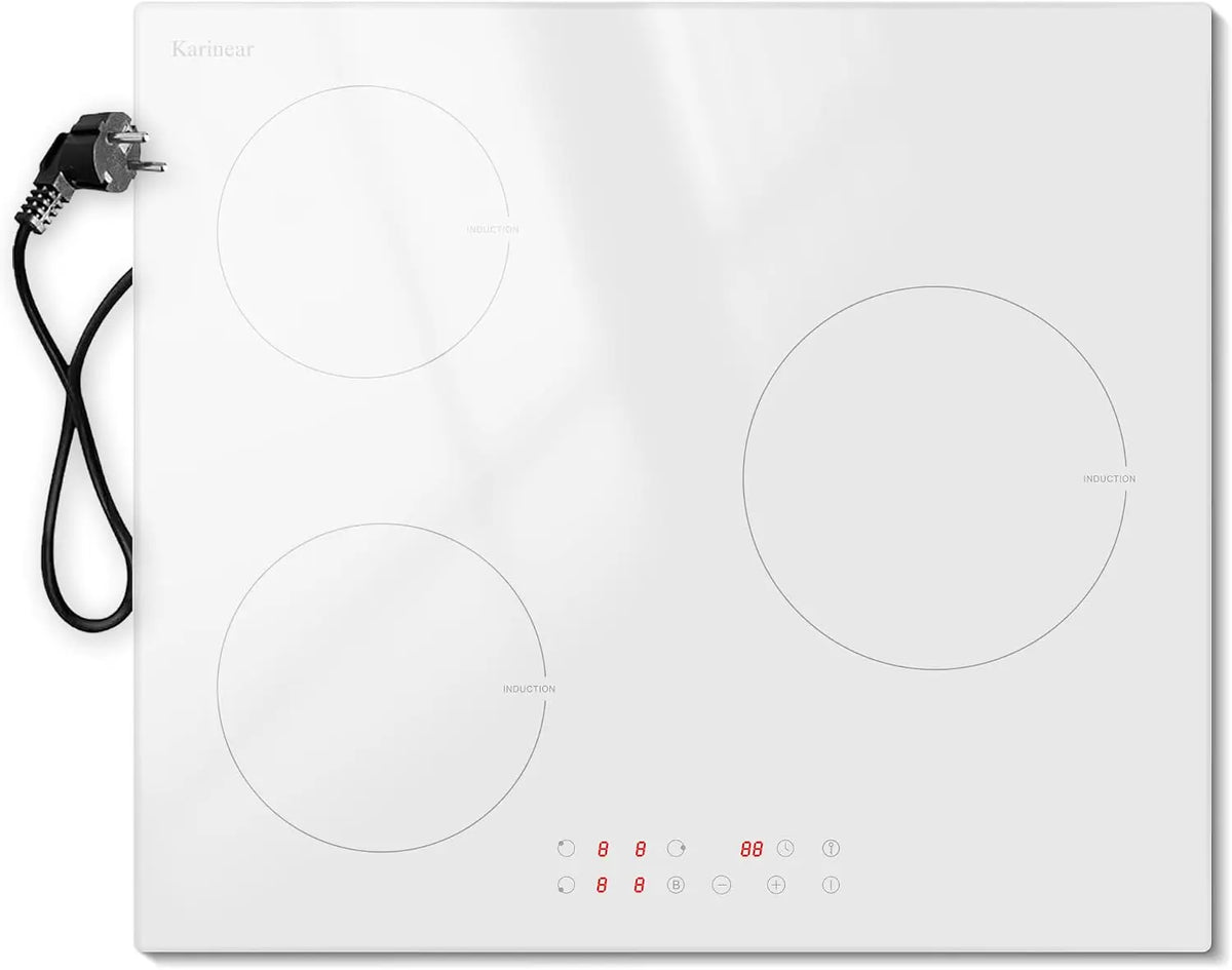 Karinear Plaque Induction Blanc 3 Feux avec Prise – 3500 W, 59 x52 x6,1 cm