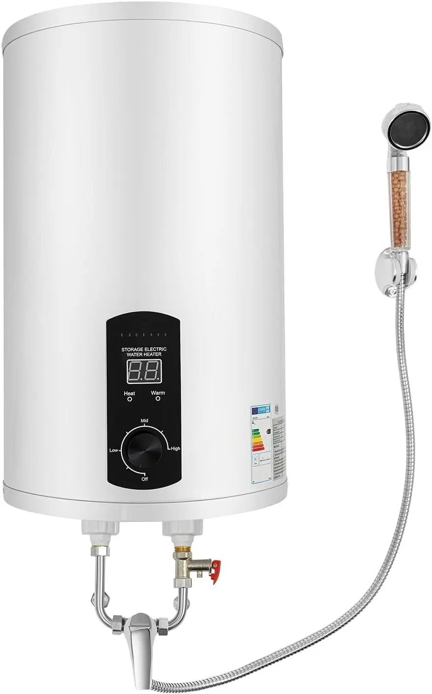 Chauffe-eau électrique 50 l - 2 kW - 220 V IPX4 - LED vertical - Chauffe-eau électrique pour cuisines – 34 x 59 cm, 50 Hz, gris/noir
