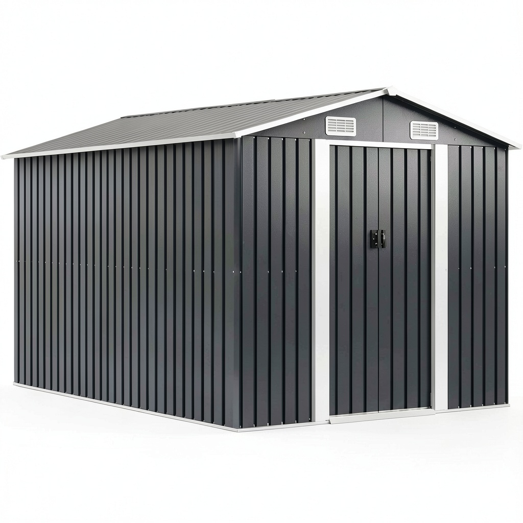Abri de jardin, en métal, coloris anthracite, 257 x 392 x 181 cm, pour le jardin