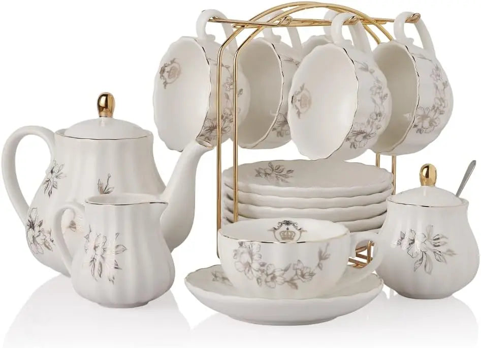 Sweejar Home British Royal Series Service à thé en porcelaine avec tasses et soucoupe pour 6 personnes – crème