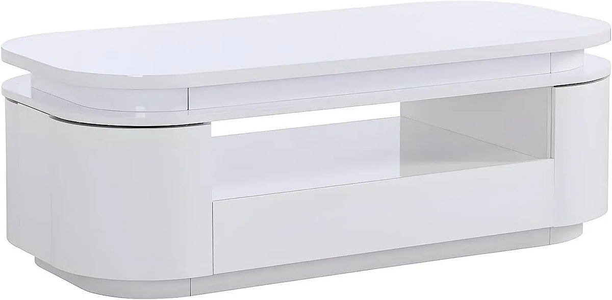Vente-unique – Table Basse 4 Portes et 1 tiroir avec LEDs - MDF - Blanc laqué - VANDANA