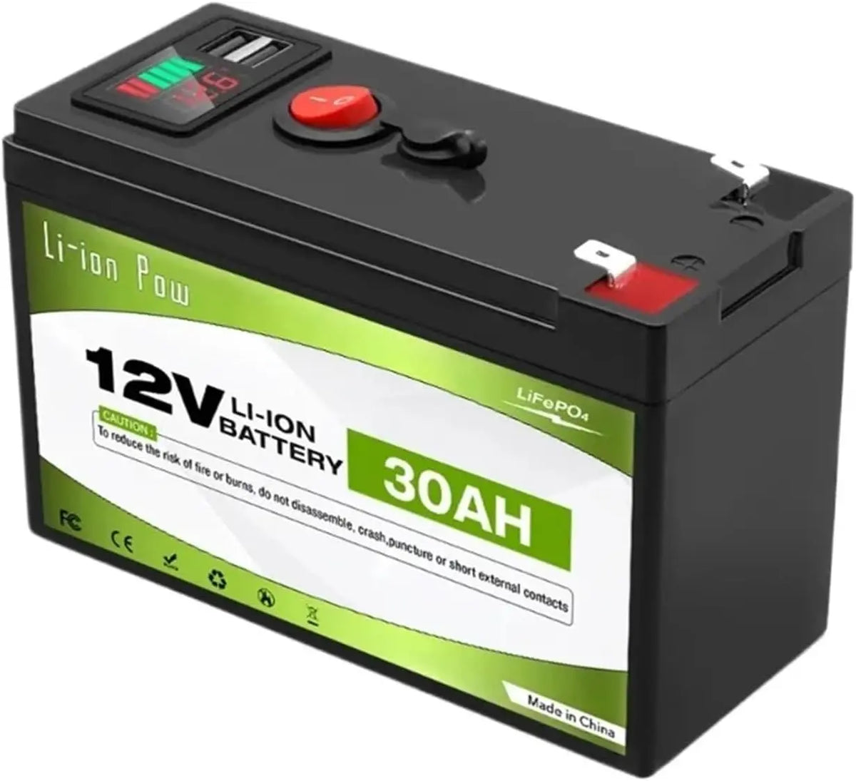 Batterie au phosphate de fer à cycle profond au lithium LiFePO4 12V 30Ah – gris/noir/vert