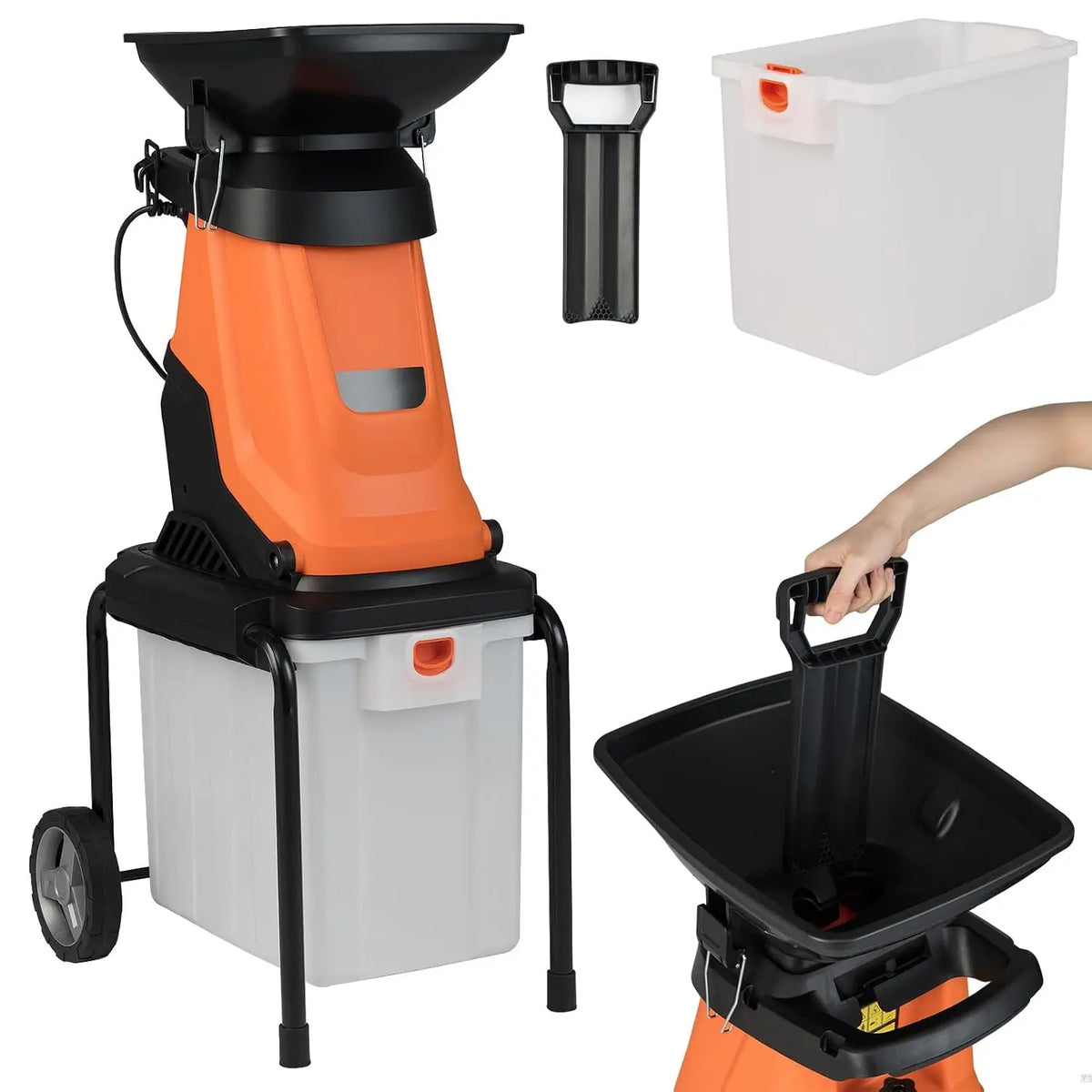 RELAX4LIFE 3000W Broyeur Végétaux et Branches Silencieux 2-EN-1 avec Bac 50L – vert/orange