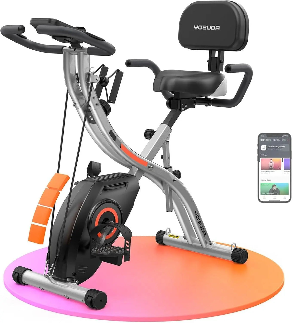 YOSUDA Vélo d'Appartement avec App et Écran LCD – gris/orange