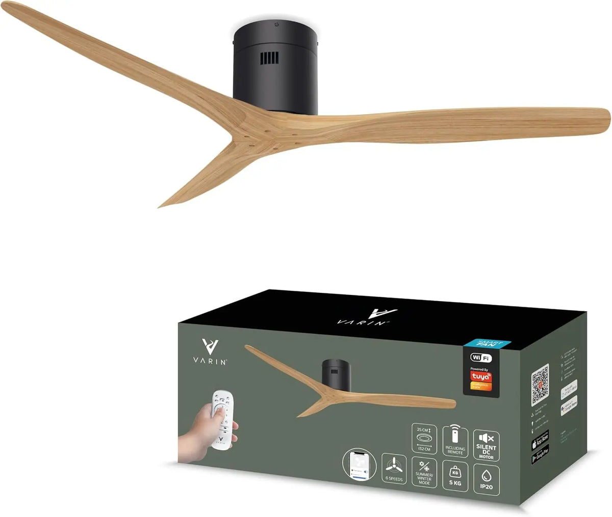 Varin Ventilateur de Plafond Intelligent – 35 W, noir