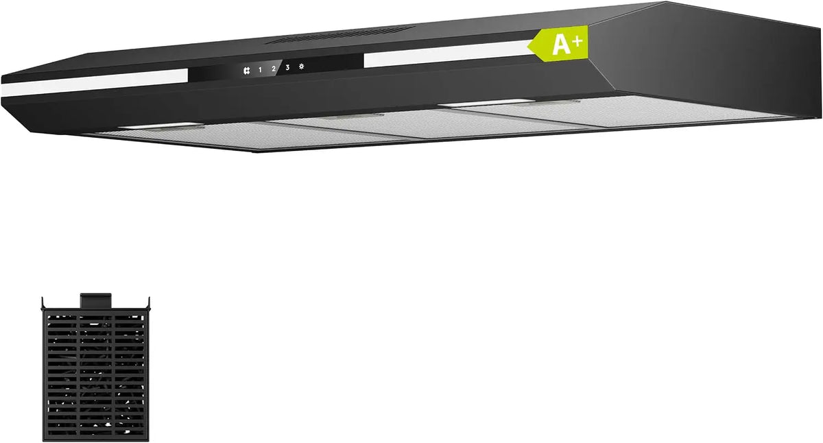 CIARRA CBCB90921 Classe A+ Hotte aspirante 90 cm Sous Meuble - Noire – 300 m³/h, 15 kWh