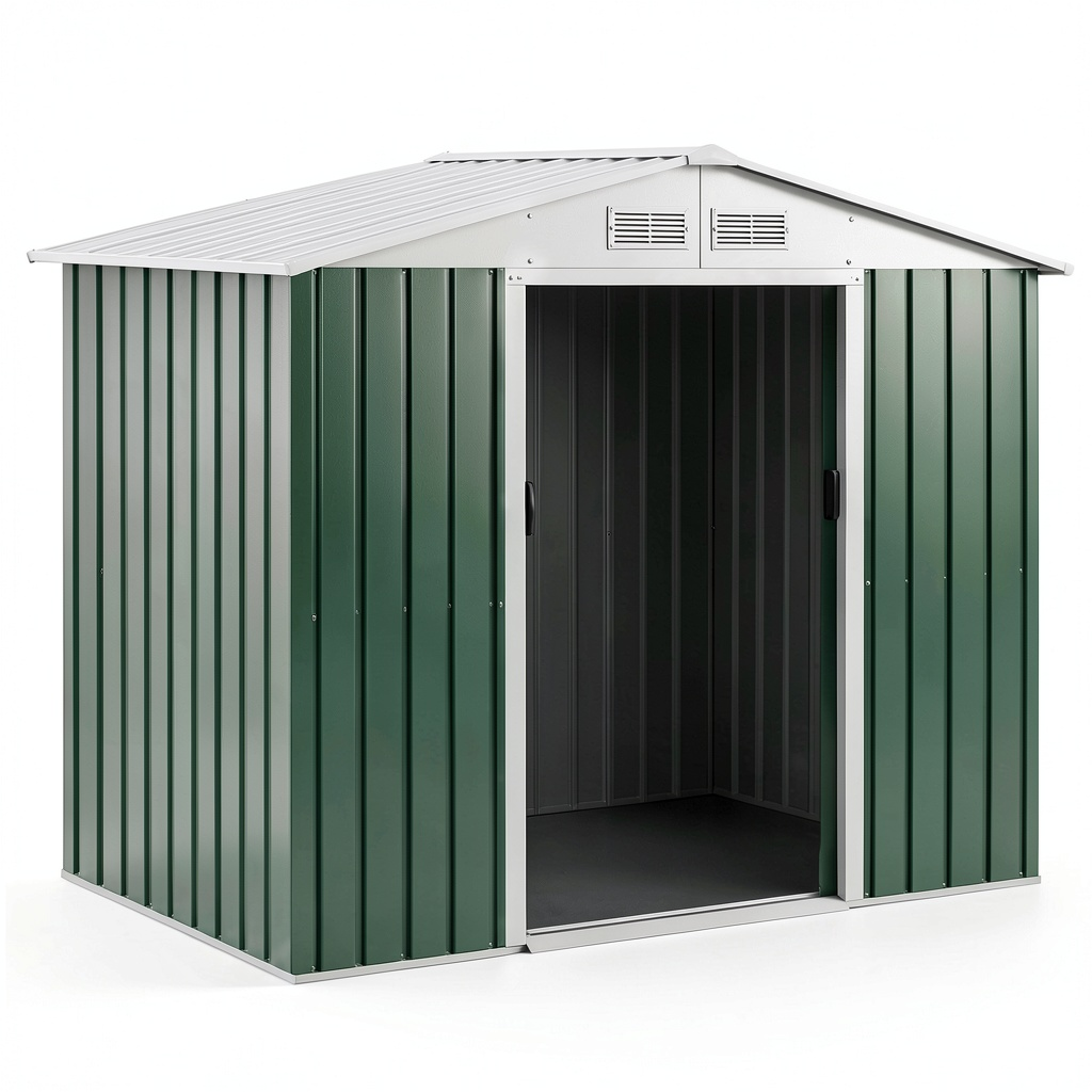 Abri de jardin, en métal, coloris vert, pour le jardin