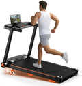 Abonow Tapis de Course Pliable Inclinable 2‑en‑1 avec Rampe – gris/noir/orange