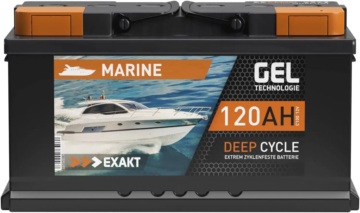 EXAKT batterie GEL 12V 120Ah bateau solaire camping car décharge lente – gris/noir