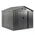 Abri de jardin, en métal, avec rangement, avec portes coulissantes, coloris gris et anthracite, pour le jardin