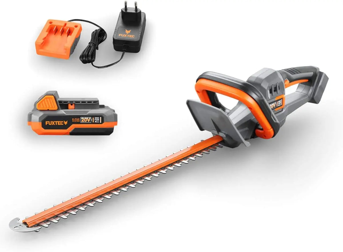 FUXTEC Taille-haie à Batterie FX-E1HS20-SET • 20V • Coupe de 52cm • Kit – 2 Ah, gris/orange