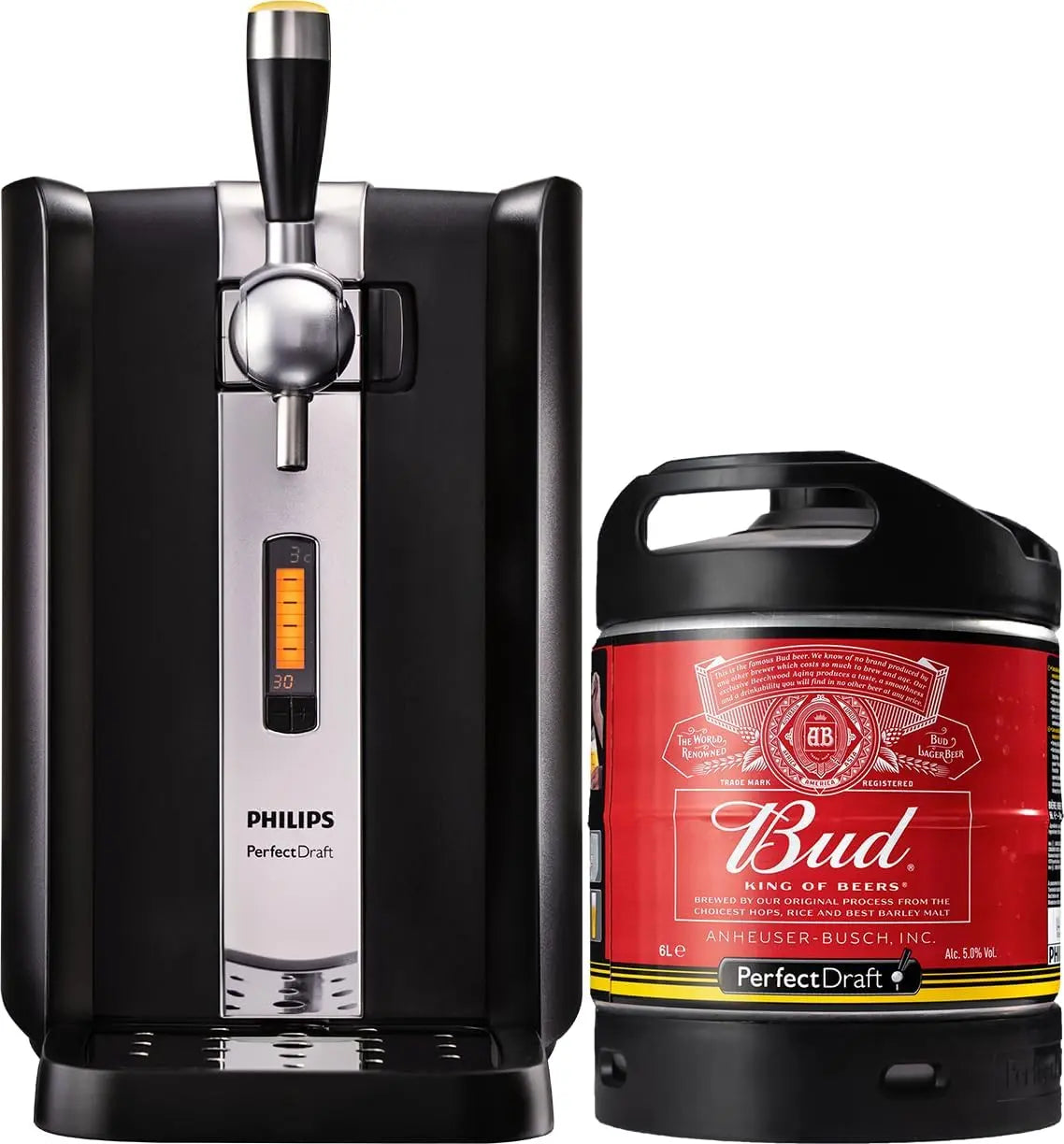PerfectDraft Pack Tireuse À Bière + 1 Fût Bud 6L – noir/gris