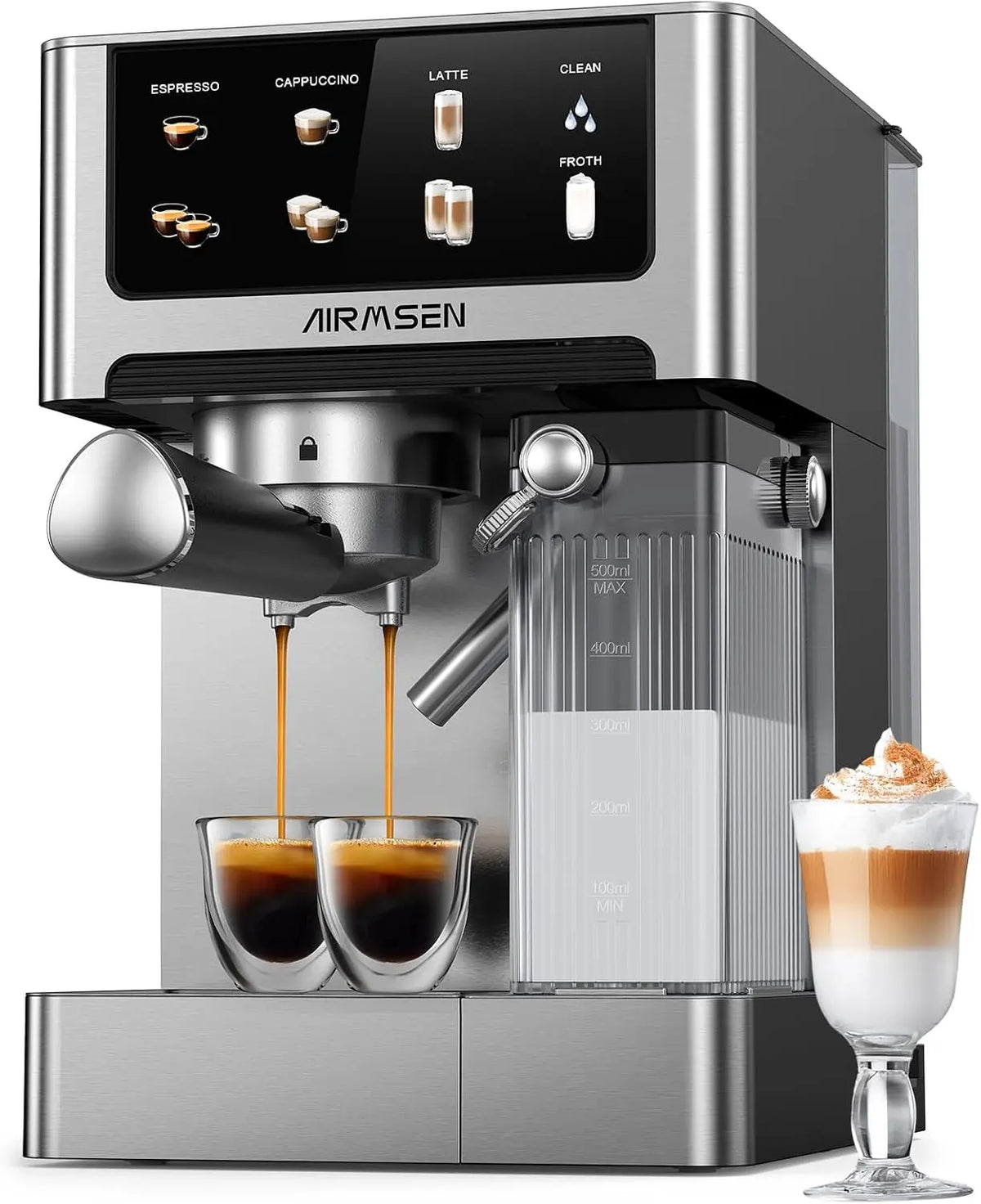 AIRMSEN Machine à Expresso 20 Bar – 1350 W / 1000 W, 1,8 L, argenté