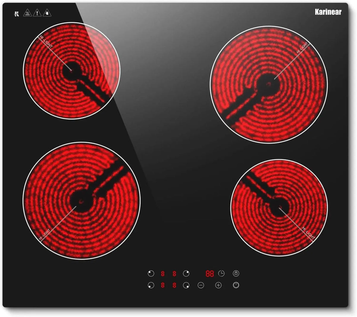 Karinear Plaque Vitrocéramique 4 Feux 6000W – noir/rouge/gris