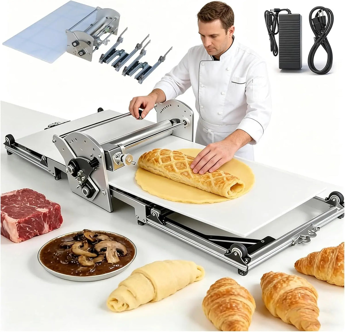 Laminoir a Pate électrique Domestique pour Pâte Feuilletée – 60 W, argenté