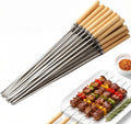 Lot de 25 brochettes de barbecue en acier inoxydable 304 avec manche en bois – argenté