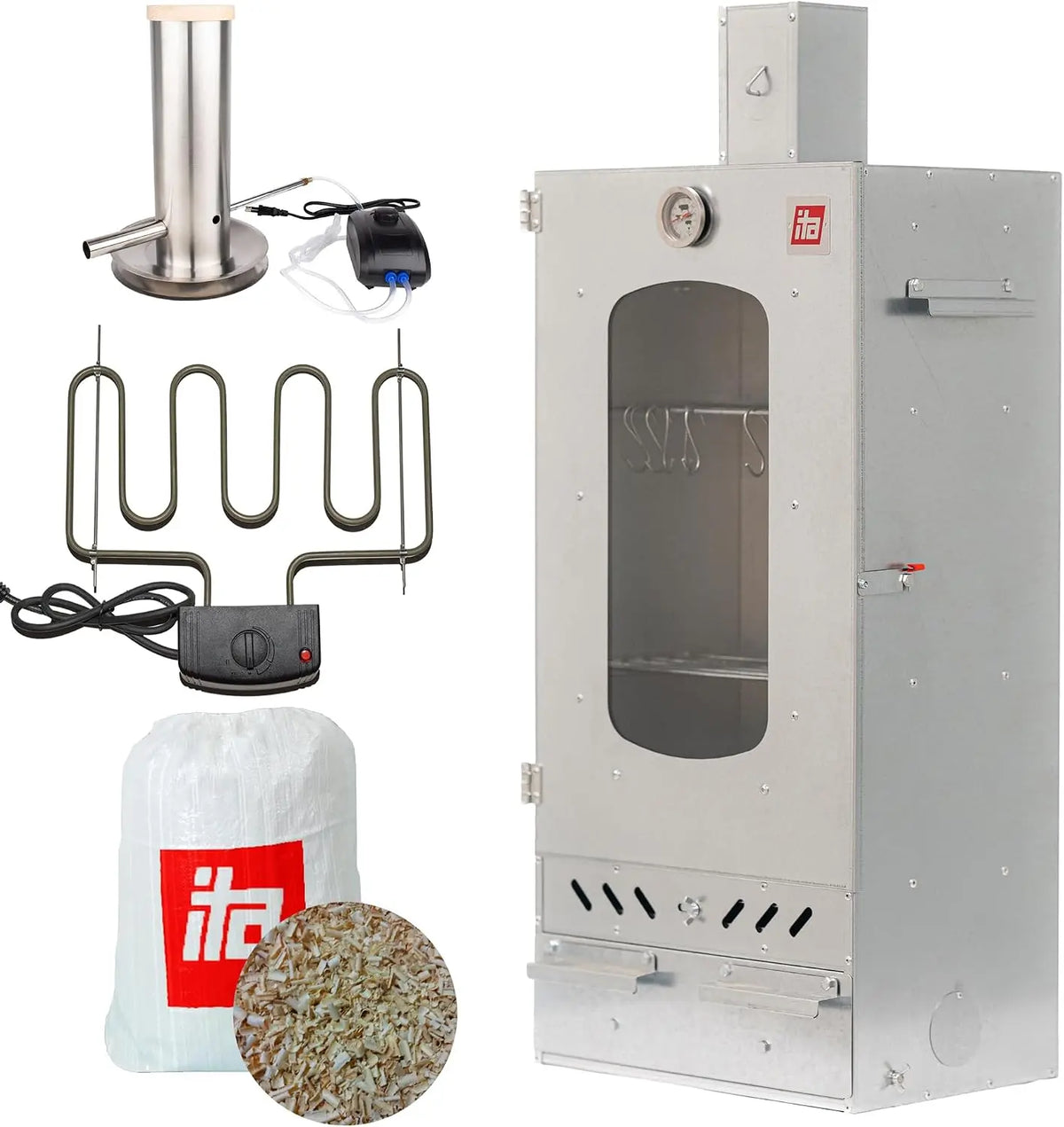 ITA Fumoir Électrique 7012 - Set Smoker avec chauffage – gris