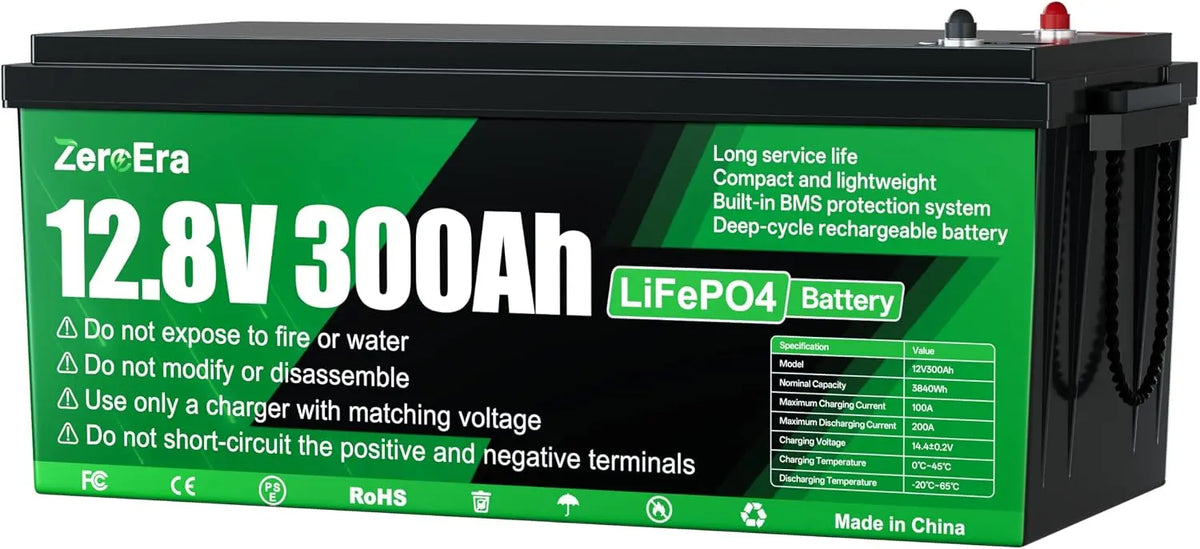 Batterie LiFePO4 12V 300Ah,3840Wh Protection Thermique – vert/noir