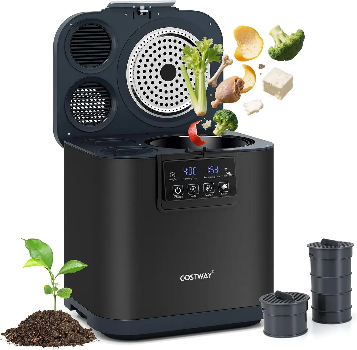 COSTWAY Composteur Cuisine Électrique Intelligent 4 L – noir