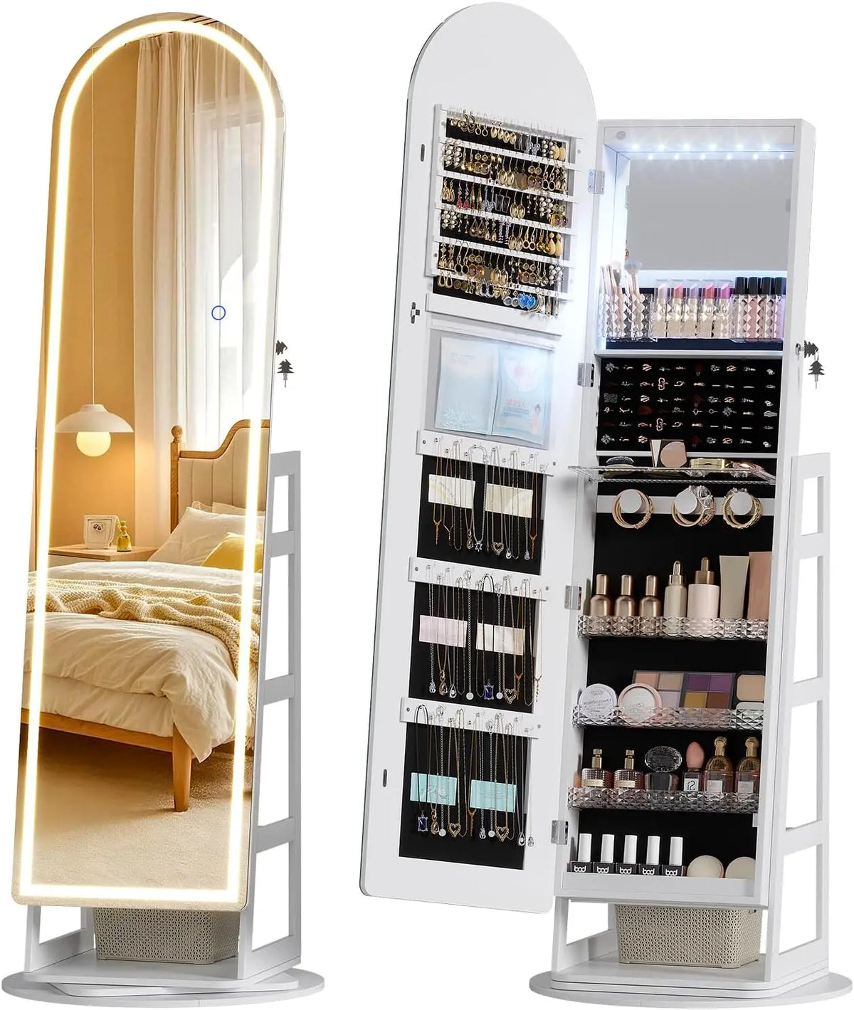 LVSOMT Armoire à Bijoux avec Arqué Miroir – blanc
