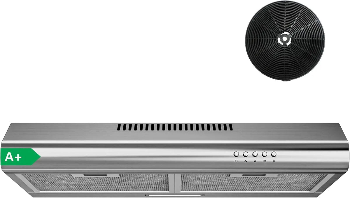 FIREGAS A+ Hotte Aspirante 60cm Sans Évacuation Moteur sans balais – 2 watts / 2 W, 250 m³/h, 10 kWh, argenté