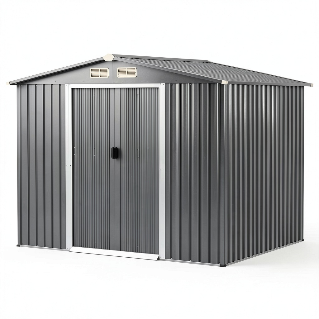 Abri de jardin, avec portes coulissantes, en acier, 260 x 207 x 181 cm, coloris gris, pour le jardin