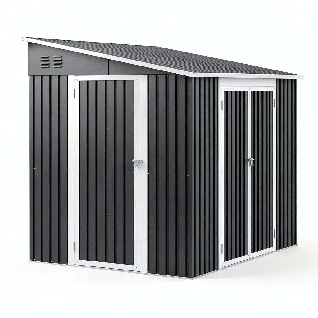 Abri de jardin, avec portes, en métal, coloris gris, pour le jardin