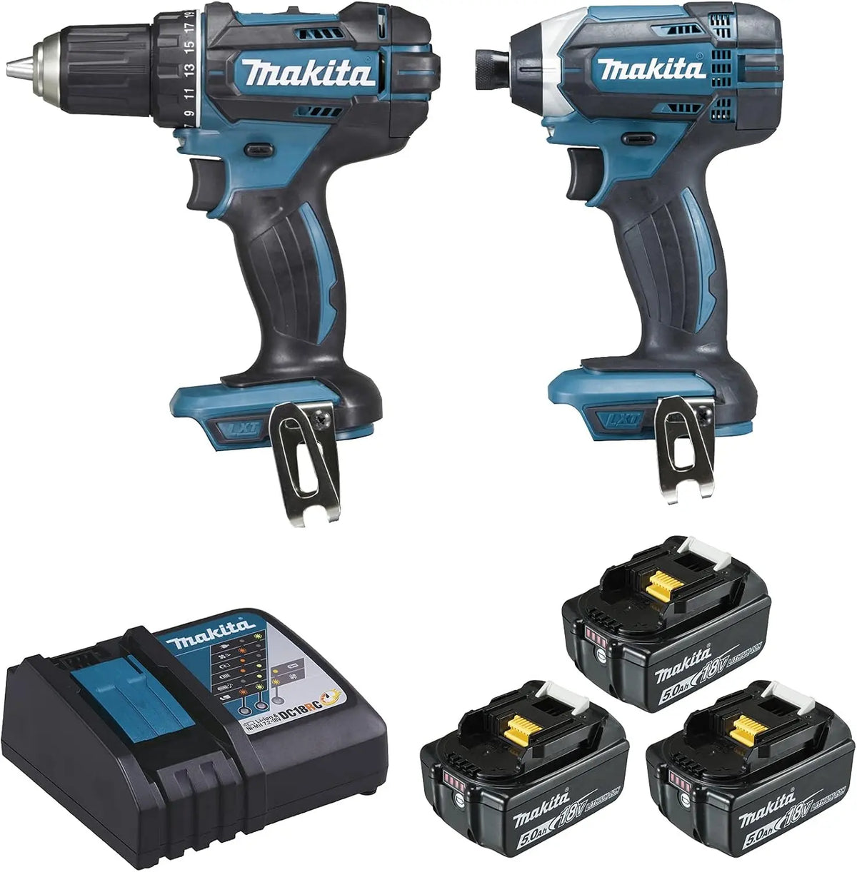 PACK OUTILLAGE PERCEUSE VISSEUSE MAKITA DDF482 18 V ET VISSEUSE À CHOCS DTD152 18 V- 5AH - DLX2127TJ1 – gris/bleu/noir