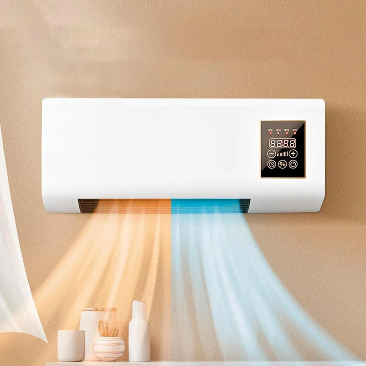 Climatiseur mural 2 en 1 portable sans conduit avec ventilateur sans pales et télécommande – beige