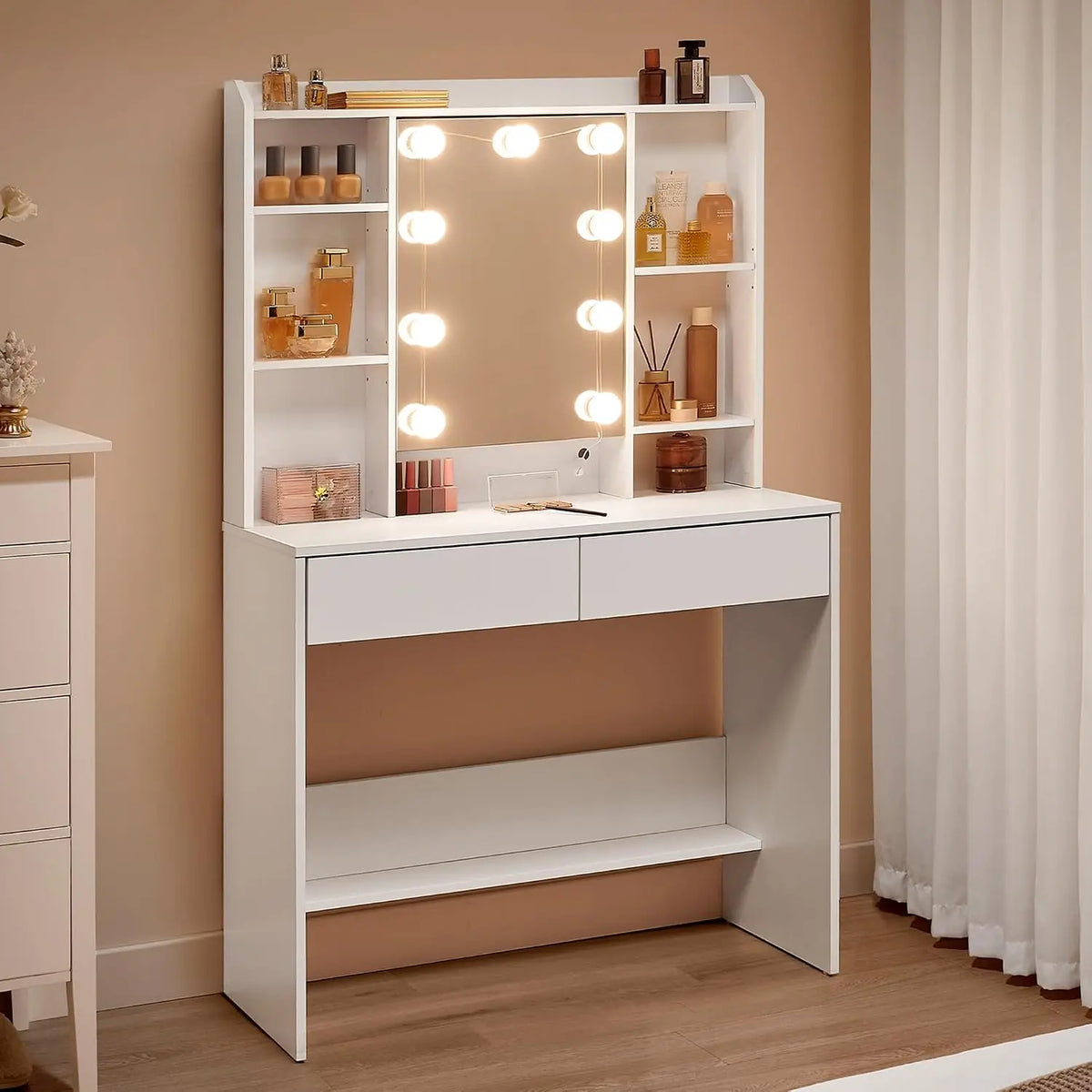 VASAGLE Kailyn Collection -Coiffeuse avec Lumières LED – RDT126WB01, blanc