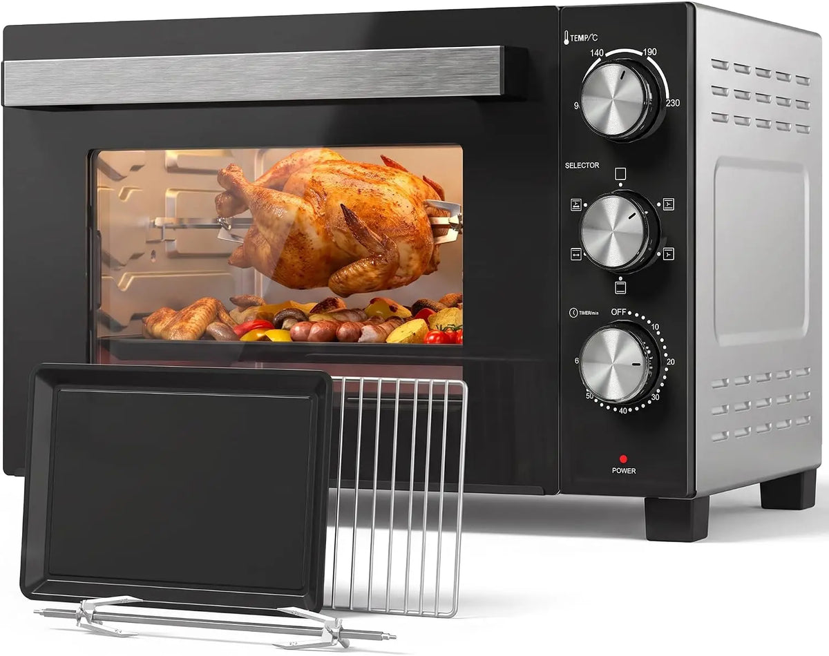 HOMCOM Mini-Four avec Broche Rotative 36L 1500 W Chaleur Tournante Argenté – 60 Hz