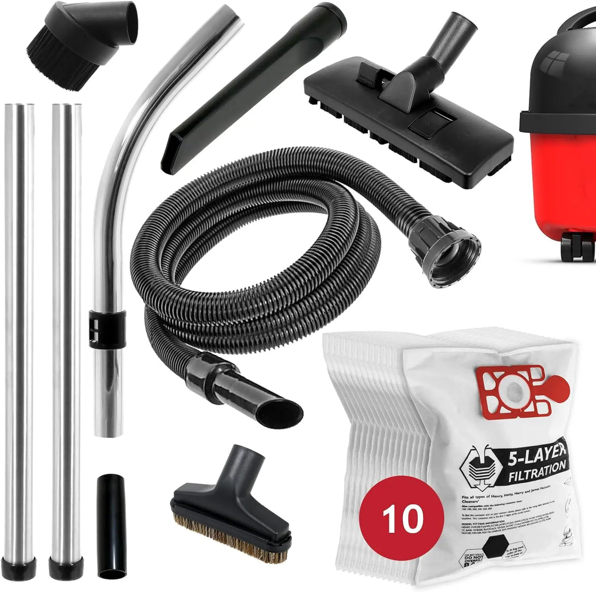 Spares2go Kit d'outils complet pour aspirateur Numatic Henry Hetty + 10 sacs à poussière en microfibre – gris/noir