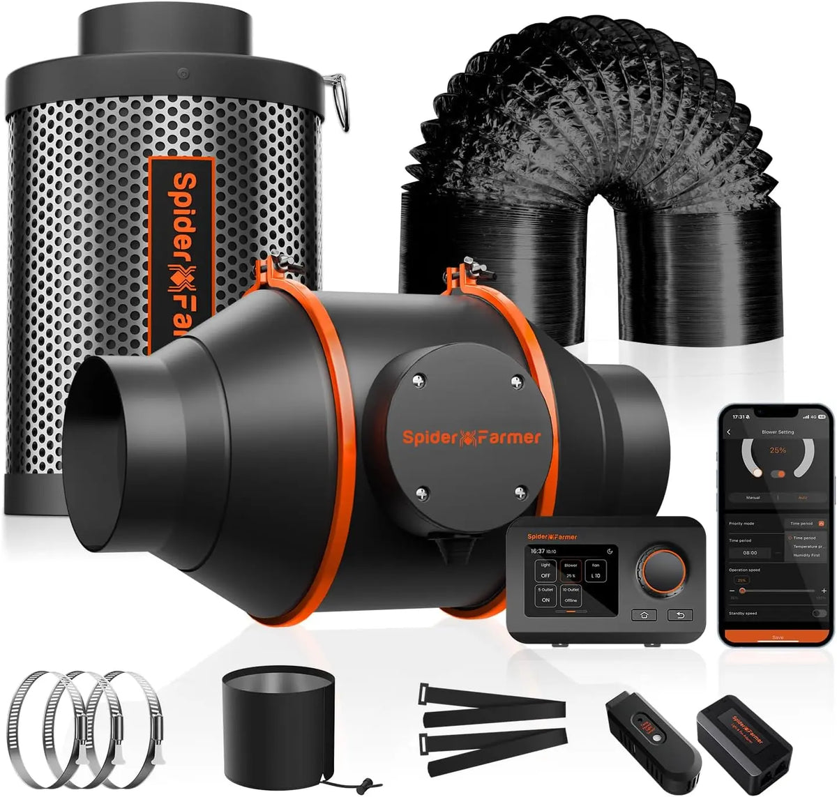 SPIDER FARMER Kit de conduits de Filtre à Charbon pour Ventilateur en Ligne de 10,2 cm – 27 Watts, gris/noir