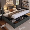 Sweiko Rembourré Cadre de Lit 140x200 cm avec éclairage LED sommier et Rangement à Lattes – gris