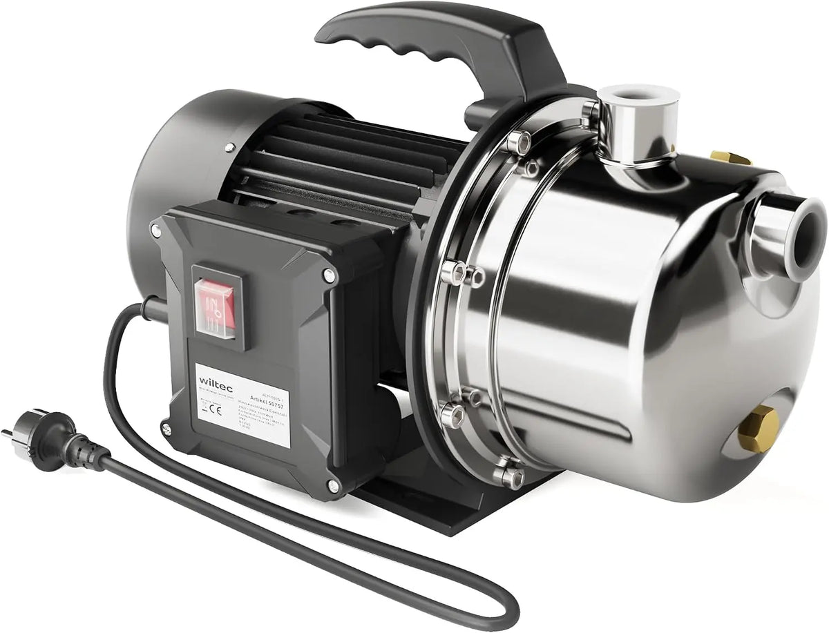 Wiltec JET110S Pompe à eau domestique portable et de jardin – 1100 W, 4600 L/h, 360 x 225 x 245 mm, argenté