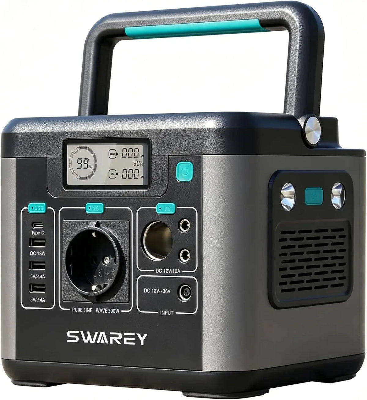 Générateur Electrique portable 300W Batterie Externe 220V Super Silencieux Sortir AC/USB/Type-C/QC 3.0 – 222 Wh, gris/noir