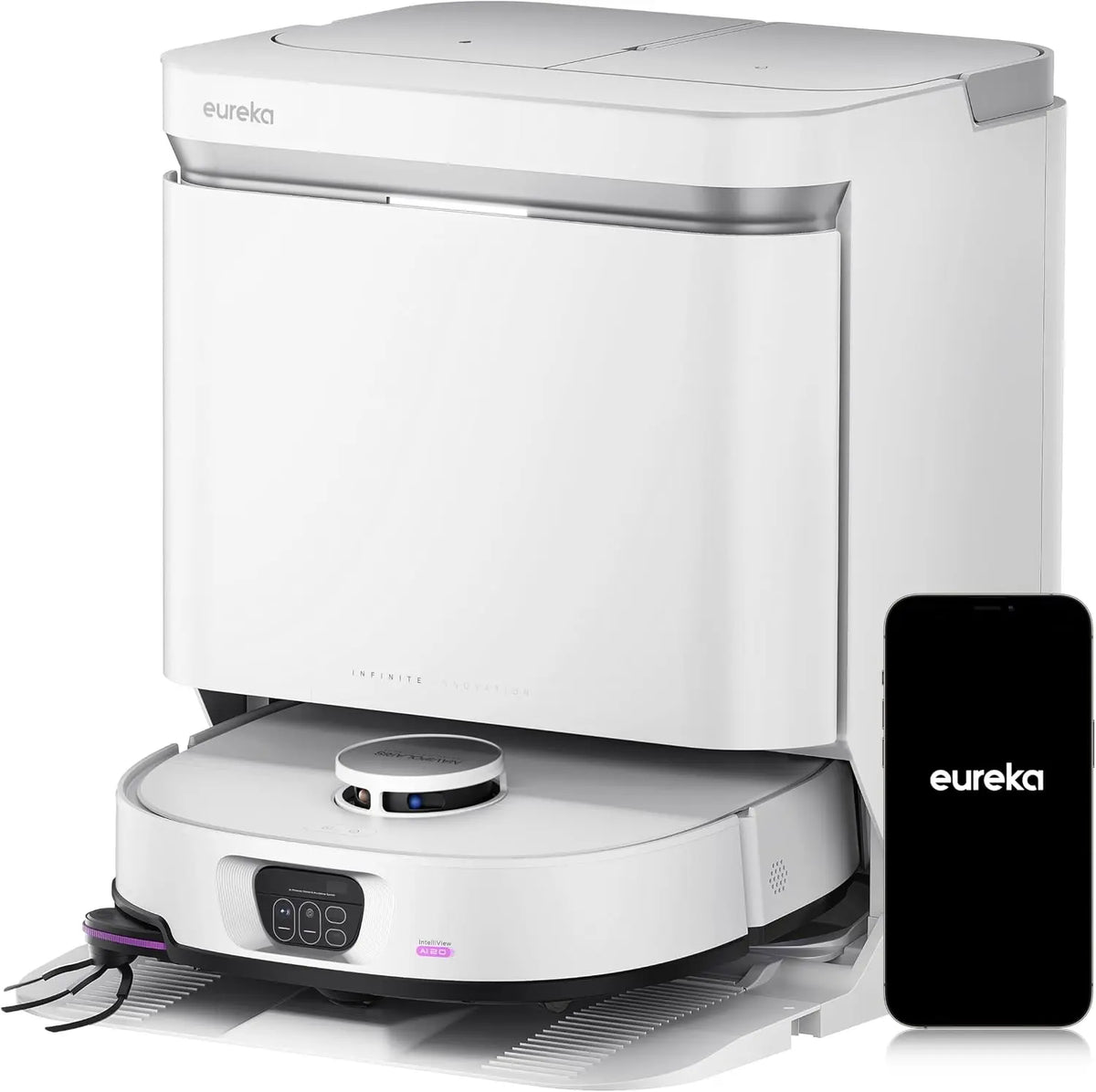 EUREKA Robot Aspirateur Laveur. Serpillière et Brosse latérale Extensible – blanc