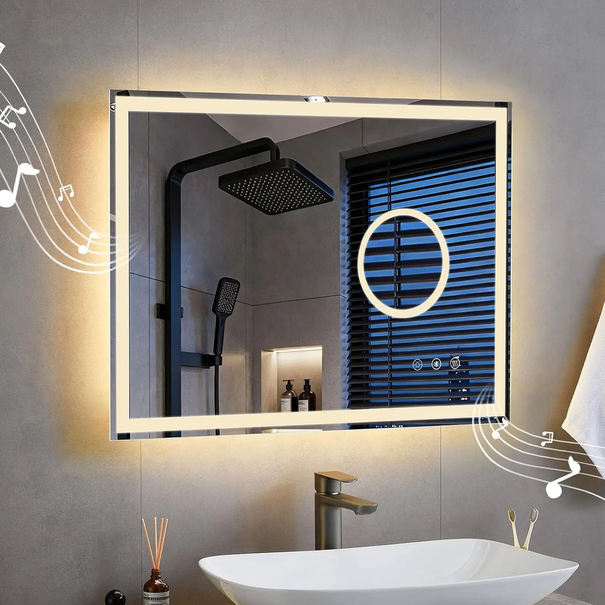 Miroir Salle de Bain avec Eclairage Bluetooth 70x50cm – gris