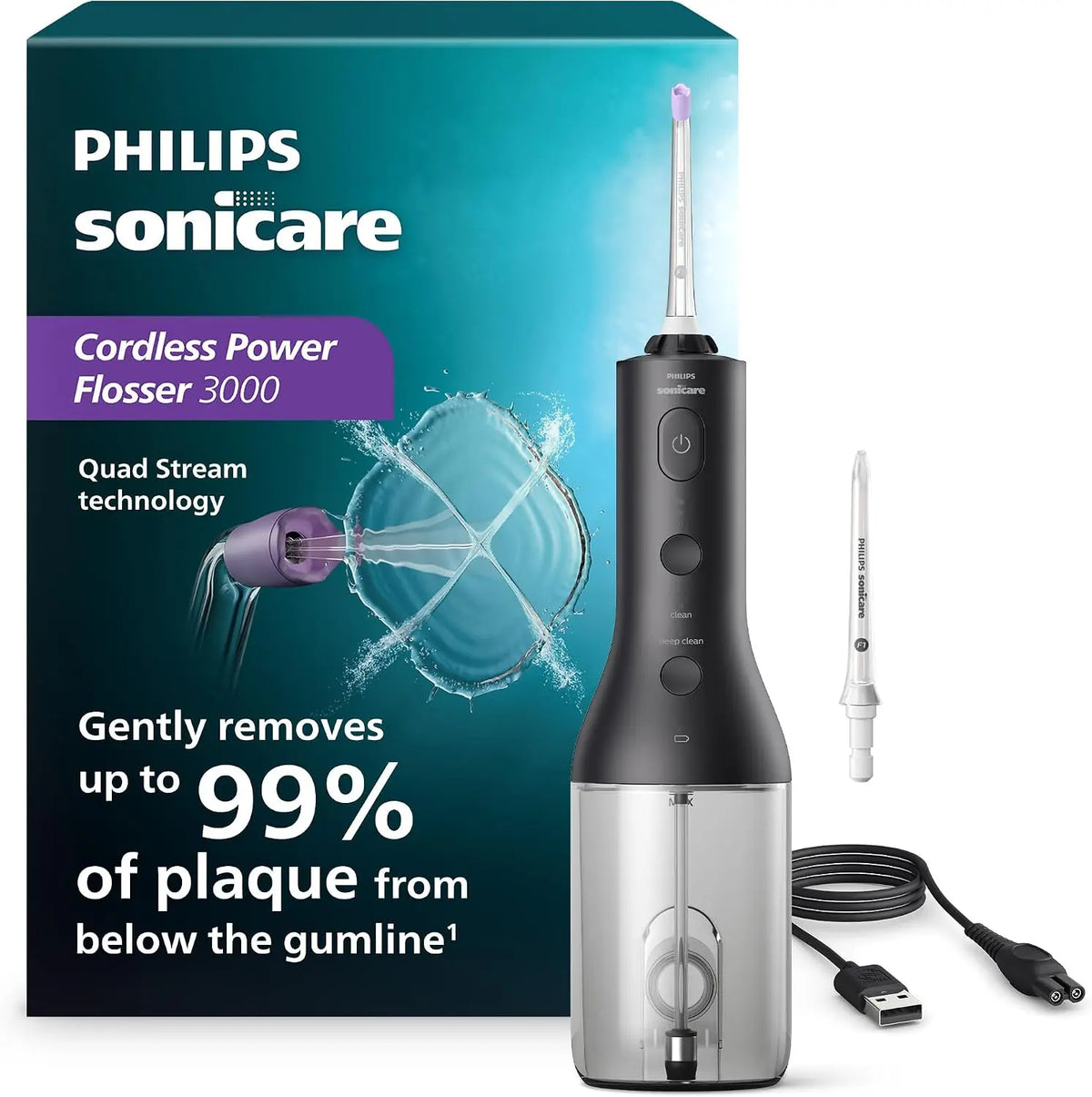 Philips Sonicare Hydropulseur sans fil 3000 appareil d'hygiène dentaire – bleu/gris/noir