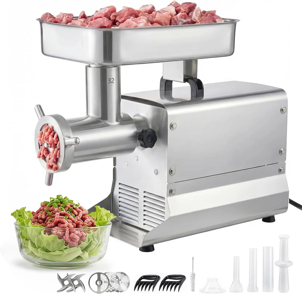 VEVOR Hachoir à Viande Électrique Professionnel – 1100 W, 650 x310 x485 mm, gris