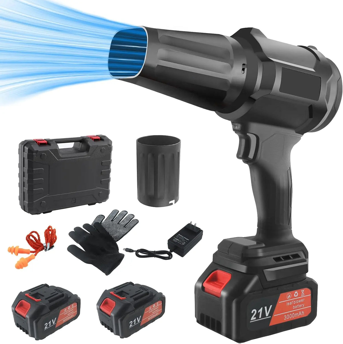 Souffleur à feuilles sans fil avec 2 batteries de 3,0 Ah et chargeur – gris/noir/bleu