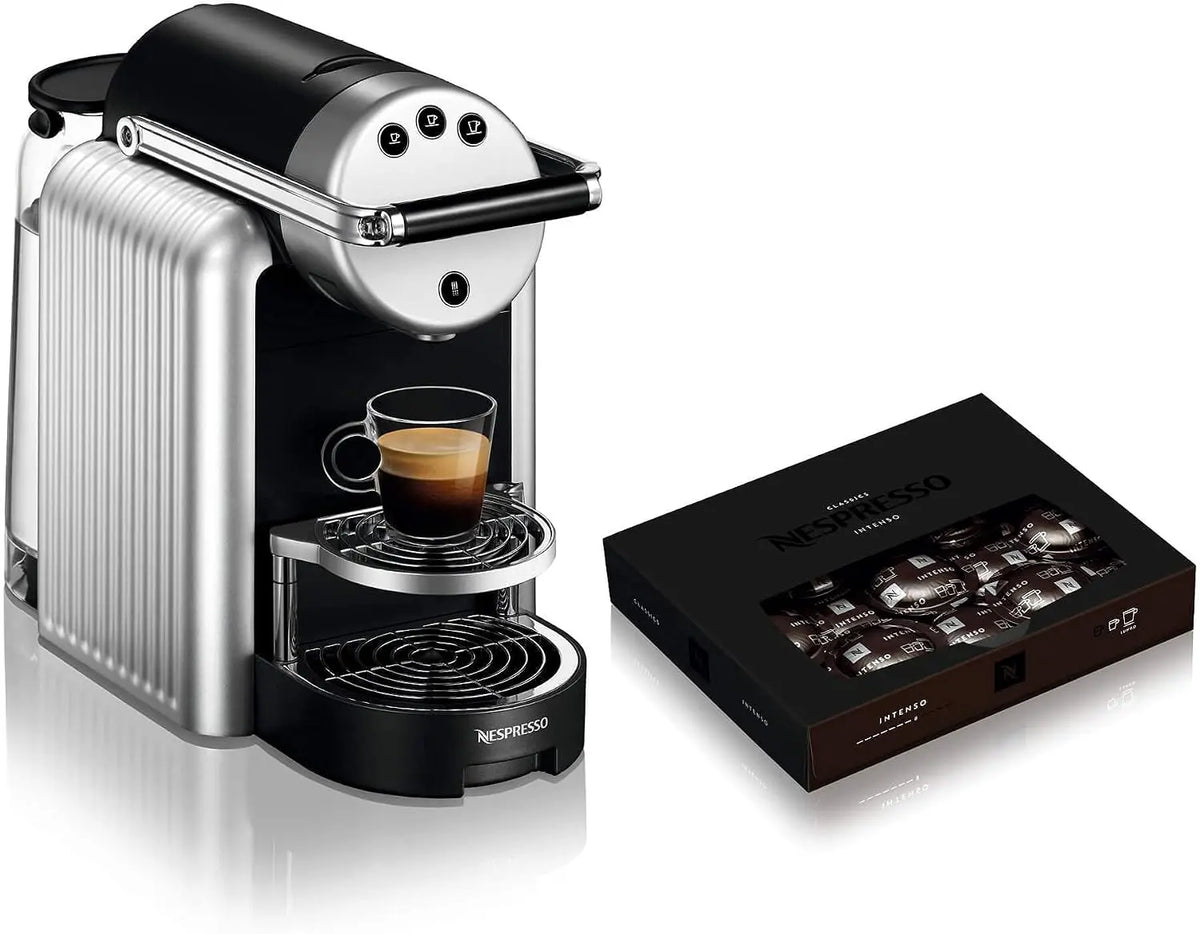 Nespresso Zenius Machine à café automatique professionnelle avec 50 capsules de café – 25 ml / 40 ml, argenté